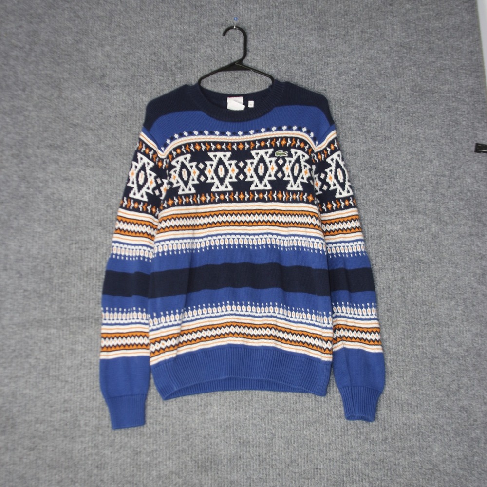 Lacoste L!VE Sweater Mens 5‎ Blue Fair Isle Geometric Knit Pullover FC 5955
